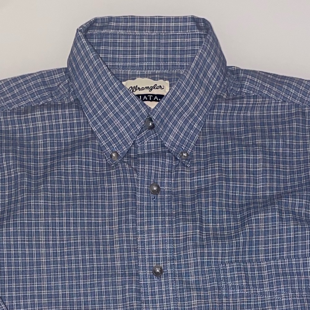 Wrangler Riata Mens Blue Long‎ Sleeve Plaid Shirt Size LT